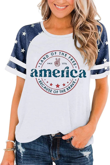 American Flag T Shirt Women 4th of July Shirts Raglan Short Sleeve Patriotic Tee Tops XXL America - Winter Sunshine Marketplace